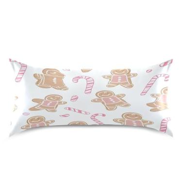 Imagem de Blueangle Fronha de cetim de biscoito de gengibre para cabelo e pele, fronha de seda, tamanho king (50,8 x 101,6 cm) - Capas de almofada de cetim refrescantes com fecho de envelope (93)