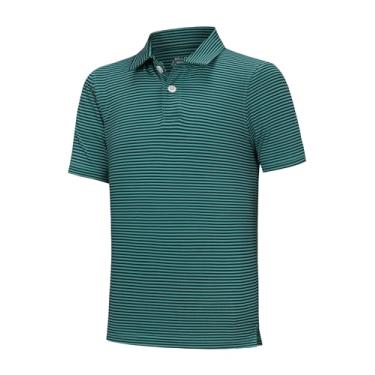 Imagem de Willit Camisas polo de golfe para meninos, manga curta, listradas, desempenho juvenil, camisas atléticas, polos de secagem rápida, listra turquesa 5T