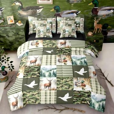 Imagem de Erosebridal Conjunto de edredom Queen camuflado verde com lençol | Jogo de cama masculino camuflagem campestre campestre campestre de 7 peças, animais da floresta, casa de fazenda, decoração de cabana