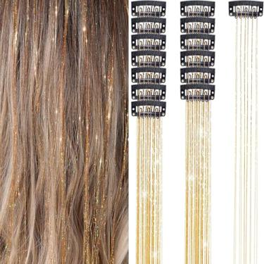 Imagem de Tinsel de cabelo 12 peças de extensões de tinsel de cabelo de 51 cm kit de enfeites de cabelo de fada para meninas, mulheres e crianças, acessórios de cabelo com glitter para festa de cosplay de Natal