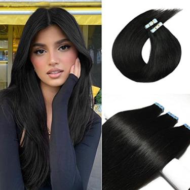 Imagem de Smavida Extensões de cabelo com fita adesiva preto azeite 100% real extensões de cabelo humano 20 peças 50 g/pacote fita em cabelo Remy sem costura trama de seda cola reta em extensões de cabelo (30,5