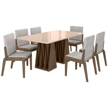 Imagem de Kit Mesa De Jantar Orquestra Com 6 Cadeira Sinfonia Em Linho Carvalho-fendi-cinza