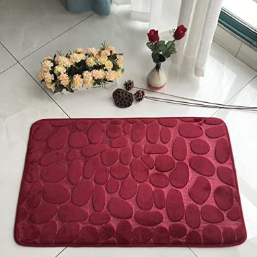 Imagem de SHENGANG Tapete de Banheiro Tapete de Banho Absorvente Tapetes de Pebble Antiderrapante Espuma de Memória Tapete Lavável Tapete de Chuveiro, Tinto Vinho, 50x80cm