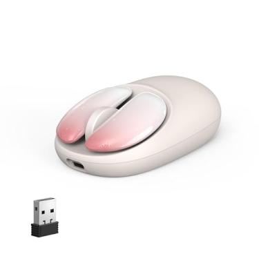 Imagem de NYIEFADA Mouse rosa sem fio ergonômico, botões removíveis silenciosos, design USB C fofo recarregável para mãos pequenas esquerdas/direitas, compatível com laptops móveis