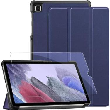 Imagem de Capa para Samsung Galaxy Tab A7 Lite 8,7 polegadas (SM-T220/T225/T227) com protetor de tela de vidro temperado, suporte de três dobras, visualização em vários ângulos, capa inteligente