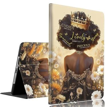 Imagem de Capa para Samsung Galaxy Tab S8 2022/Tab S7 2020 11 polegadas (modelo SM-X700/X706/T870/T875/T878), capa fina e dobrável com hibernar/despertar automático, coroa de menina negra afro-americana