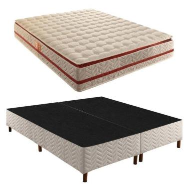 Imagem de Box King Mônaco 42x193x203cm com Colchão Super King Molas Ensacadas Mônaco 32x193x203cm Rustico Branco/Bordo