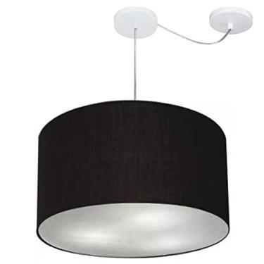 Imagem de Lustre Cilíndrico com Desvio de Centro Cúpula Tecido 60x30, Vivare Iluminação, Pendente4167 PR, Preto, Grande