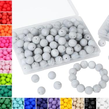 Imagem de NUKAYAI 70 contas de silicone 15 mm contas de silicone branco mármore para fabricação de chaveiros, contas de silicone redondas de borracha para fazer pulseiras e colar DIY (mármore branco)