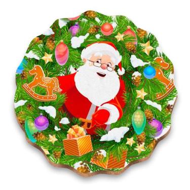 Imagem de Guirlanda de Natal com Papai Noel Decoração MDF Elegante Porta Janela 