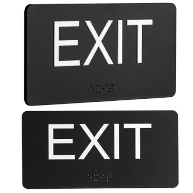 Imagem de Placa de saída de emergência com braille1 pacote, placa de saída compatível com ADA para sala de escritório, adesivos de saída interna e externa fácil instalação, placa de saída preta horizontal