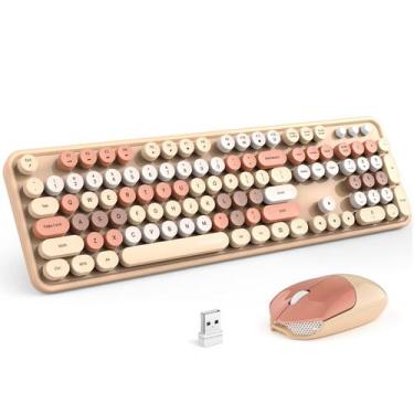 Imagem de Kit Teclado e Mouse Sem Fio KNOWSQT - Cor MilkTea