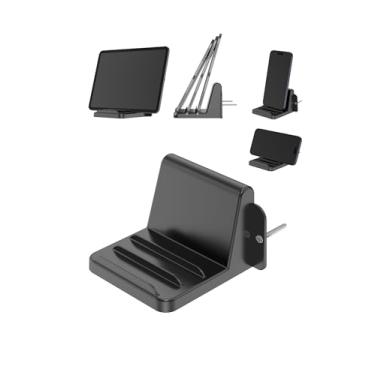 Imagem de TYAMTOGSM Suporte de telefone de parede para iPhone e Android, suporte de telefone de banheiro compatível com tablet, iPad, Kindle, três compartimentos ajustam o ângulo (preto)