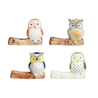 Imagem de GSHOPVV Conjunto de 4 peças de coruja pauzinhos de cerâmica descanso colher garfo suporte de faca