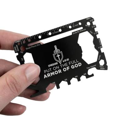 Imagem de Carteira Slim Fit 15 em 1 Cartão Multiferramenta – Armor of God, Efésios 6:11 Carteira de ferramentas com cortadores, chaves, abridores, chaves de fenda, réguas e mais – Ferramentas de bolso cristãs