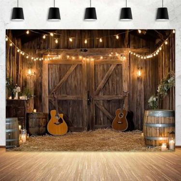 Imagem de 6 x 3 m, cenário de fazenda oeste, caubói ocidental, rústico, decoração de festa de aniversário, decoração do oeste, casa de madeira, grande, tema ocidental, cenário de festa, faixa musical, fundo de