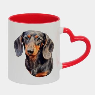 Imagem de Caneca Branca Alça Love Vermelha Porcelana - DACHSHUND FOFO LINDO