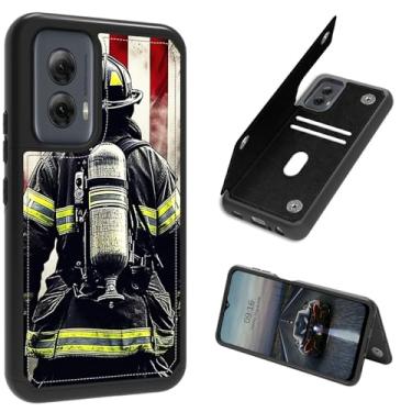 Imagem de BEOTIWAD Capa para Moto G Power 5G 2024, para Motorola G Power 5G 2024, capa carteira protetora resistente à prova de choque com estampa de bombeiro bandeira de couro PU camada dupla resistente à