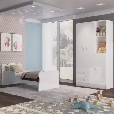 Imagem de Quarto Infantil 4 Peças com Cama Roupeiro Cômoda e Nicho Docinho Móveis Percasa