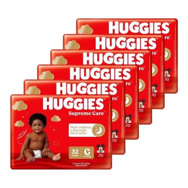Imagem de Fralda Descartável Huggies Supreme Care Tamanho G - 6 Pacotes com 32 Fraldas - Total 192 Tiras