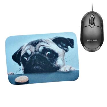 Imagem de Combo Mouse Multilaser Preto Mo300 + Mouse Pad Bulldog Face