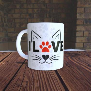 Imagem de Caneca I Love Gatos em Porcelana Canecas Divertidas - live