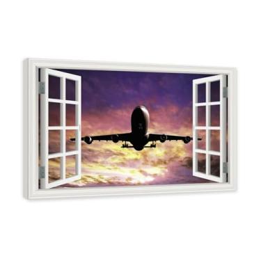 Imagem de Arte de parede em tela de janela aberta, impressão natural em tela, "Avião no céu 33.0 cm, decoração de parede de paisagem de janela, decoração de casa moderna. Moldura interna 70 x 105 cm - 27,6 x