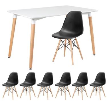 Imagem de Kit - Mesa Retangular Eames 80 X 120 Cm Branco + 6 Cadeiras Dsw Preto Mesa Branco Com Cadeiras Preto