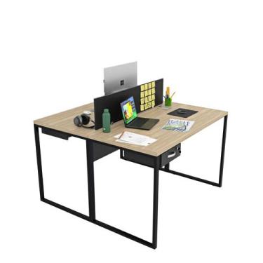 Imagem de Estação De Trabalho Mesa Plataforma 2 Lugares Com Gaveta Escritório Ne