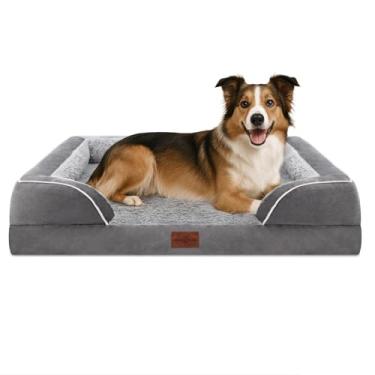 Imagem de Comfort Expression Cama grande para cães, impermeável, com espuma ortopédica, sofá-cama confortável para animais de estimação com capa removível lavável e fundo antiderrapante (G, cinza)