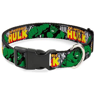 Imagem de Buckle-Down Coleira de cachorro clipe de plástico The Incredible Hulk Action Poses Stacked Comics, multicolorido, 3,8 cm de largura - serve para pescoço de 40,6-58,4 cm - Médio (PC-WHU005-WM)