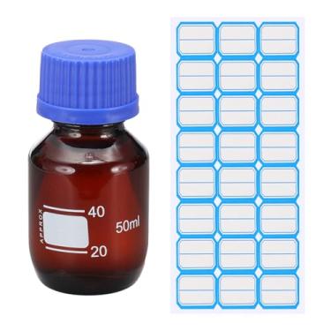 Imagem de PATIKIL Garrafas redondas de armazenamento de mídia, garrafas redondas graduadas de vidro espesso de 50 ml com tampa de rosca azul GL45 para líquidos reagentes de água de laboratório, marrom