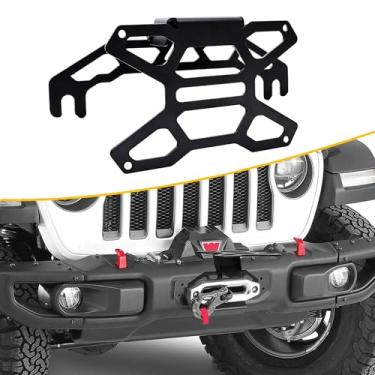 Imagem de RERPRO Suporte de quadro de placa de licença frontal flip-up para 25,4 cm Hawse Fairlead, suporte flipper para placa de licença compatível com Jeep Wrangler caminhonete off-road carro RV para-choque
