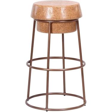 Imagem de Banqueta De Bar Café Da Manhã Café Couter Pub Kitche Altura Criativa Roud Assento De Cortiça Base De Metal Preto Com Cadeira De Apoio Para Os Pés, Black, 65cm