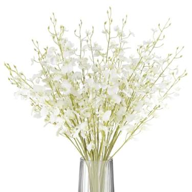 Imagem de Rzoukler Orquídea branca, flores artificiais, 6 peças, orquídeas femininas dançantes de seda realistas, 90 cm, haste longa, orquídea falsa para vaso alto, flor falsa em massa para decoração de casa