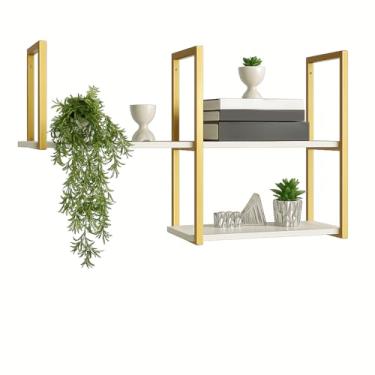 Imagem de Prateleira estilo industrial ferro e MDF-Aplicação quarto, decoração da sala de estar(Dourado.)