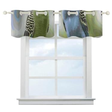 Imagem de Cortinas blecaute de periquitos azuis e verdes para escurecimento de quarto, cortinas de janela curtas, isolamento térmico, para cozinha, sala de jantar, quarto, 2 painéis 132 x 46 cm