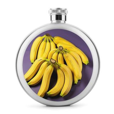Imagem de Cantil de aço inoxidável, exclusivo com estampa de banana e frutas, frasco de bolso clássico, garrafa de anca, garrafa de viagem, garrafa portátil de metal