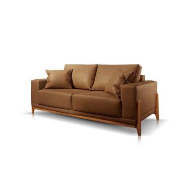 Imagem de Sofá 2 Lugares Fixo Living Paris Couro Caramelo 2,10m MK - Poltjá Move