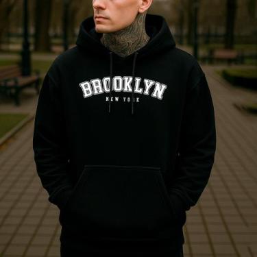 Imagem de Moletom Streetwear Brooklyn NY New York City Flanelado Blusão - Generi