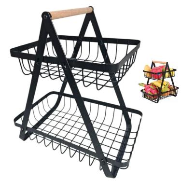 Imagem de Fruteira Cesta Duplo Organizador Aramado Fruta Legumes Cozinha Mesa Bancada Escritorio...
