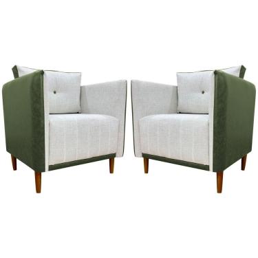 Imagem de Kit 2 Poltronas Decorativa Para Sala Recepção Consultório Aviv Luxo Corino E Linho