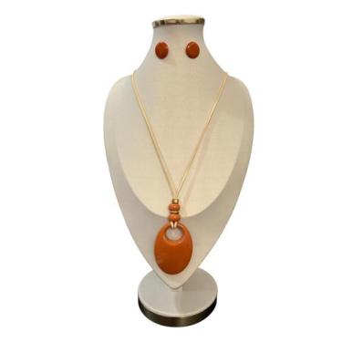 Imagem de Maxi Colar Elegante Feminino Pedra Resina Cordão Kit Brinco - MLBPEL, 