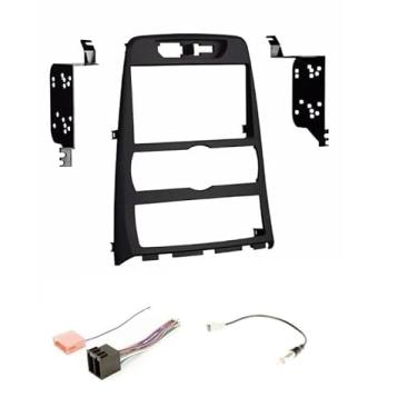 Imagem de Kit de painel de rádio estéreo para carro Double Din, chicote de fios e combo de adaptador de antena feito para Hyundai Genesis Coupe 2010 2011 com A/C automático