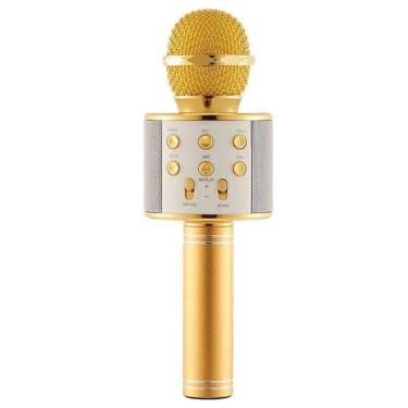 Imagem de Microfone Karaokê Bluetooth Portátil Com Mixer E Controle De Efeitos Recarregável E Compacto Dourado Bivolt