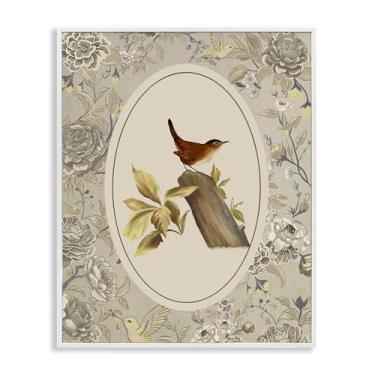 Imagem de Stupell Industries Pássaro empoleirado e toile design de arte giclée emoldurado branco por Radhika Modi, 20 x 16