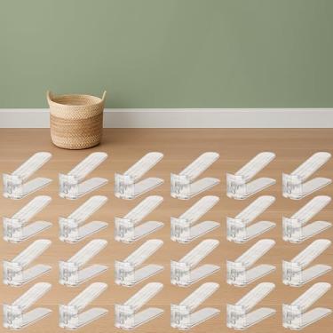 Imagem de TENTONUP Organizador de sapatos transparentes para armário, pacote com 24 empilhadores de sapatos ajustáveis e armazenamento de sapatos que economiza espaço para uma variedade de espaços, organizador