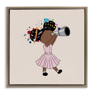 Imagem de Stupell Industries Celeste Girl with Telescope Brown Framed Floater Canvas Wall Art Design por Sierra Siler, 25 x 25