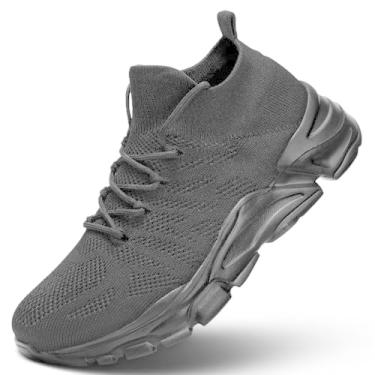 Imagem de Tênis de caminhada masculino, para corrida, atlético, esportivo, sem cadarço, leve, respirável, para academia, sola macia, Preto, 41