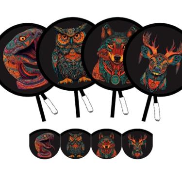 Imagem de SUJJY Pacote com 4 ventiladores de mão dobráveis de animais – ventiladores redondos de bolso para homens e mulheres, ventilador de refrigeração portátil para viagens, shows, formatura, uso interno e